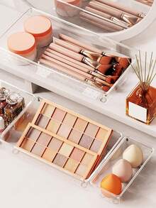 1pc大号透明塑料收纳盒办公桌抽屉式亚克力储物盒家用多功能收纳自由组合配套套装卧室浴室厨房办公室收纳盒护肤品香水口红指甲油化妆刷眼影粉扑分类收纳圣诞节万圣节感恩节秋冬家居收纳摆件