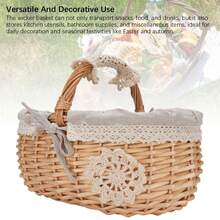 Cesta de picnic de mimbre con forro extraíble, tejida a mano, vacía, con asa, ideal para Pascua, camping, bodas y reuniones. - Beis - Ver 4