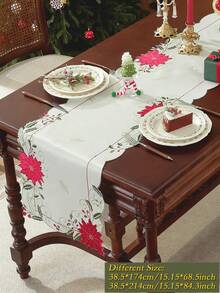 1pc Colorful Embroidered, Applique, Hollow Craft Christmas Table Runner, European Style Christmas Flower & Leaf Elements, 100% Polyester Fabric, Suitable For Christmas Decoration, Party, Holiday Atmosphere, Home Decor, Kitchen, Coffee Table, Cabinet, Round/Rectangular Placemats, Indoor/Outdoor, Party/Wedding Decorations, Multiple Sizes Available - Multicolor - View 16
