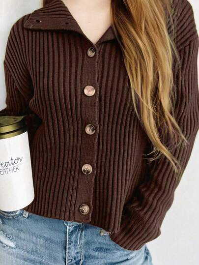 Cardigan court ample et simple de couleur unie pour femmes, pull tricoté à simple boutonnage, style automne/hiver, style européen et américain