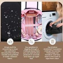 Túi đựng mỹ phẩm dây rút dáng phẳng, túi đựng đồ trang điểm du lịch cho nữ, túi đựng đồ vệ sinh cá nhân dung tích lớn, thiết kế mở phẳng tiện dụng cho mỹ phẩm và cọ trang điểm, quà tặng cho phái nữ, túi đựng đồ vệ sinh cá nhân du lịch, phụ kiện cần thiết, trang trí phòng trang điểm. - Nhiều màu - Xem 6