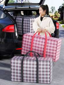 حقيبة تخزين قابلة للطي بسعة كبيرة ومطبوعة بنمط مربعات، سميكة ومقاومة للماء والبلى، مناسبة لعدة سيناريوهات مثل الانتقال والسفر، ضرورية للتخزين المنزلي