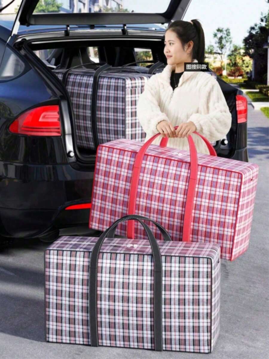 حقيبة تخزين قابلة للطي بسعة كبيرة ومطبوعة بنمط مربعات، سميكة ومقاومة للماء والبلى، مناسبة لعدة سيناريوهات مثل الانتقال والسفر، ضرورية للتخزين المنزلي