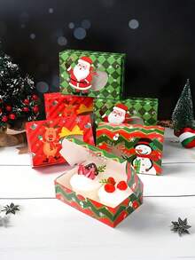 6pcs Assorted Christmas Cookie Gift Boxes – Santa/Reindeer/Snowman Designs, Festive Paper Packaging, Window Design | For Christmas/New Year Gift-Giving, Home/Party Decor & Holiday Candy Packaging - Multicolor - View 2