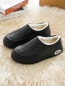 1 Pair Women's Anti-Slip, Waterproof, Oil-Resistant Winter Plush Lined Warm Durable Winter Shoes, Suitable For Kitchen, Hotel, Food Factory Work - Black - View 3