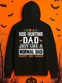 1 Pack Men'S Funny I'm A Hunting Dad Graphic Hooded Sweatshirt - Breathable Polyester Stretch Fabric, Cooler Than Normal Dad Slogan With Deer & Forest Design, Casual Outdoor & Weekend Wear For Hun,Fall Hoodies,Men's Fall Clothes,Street Wear,Halloween,Mens Hoodies,Y2k Clothes,Jesus Hoodie,Thanksgiving Day,Nightmare Before Christmas,Christmas - 黑色 - 查看 1