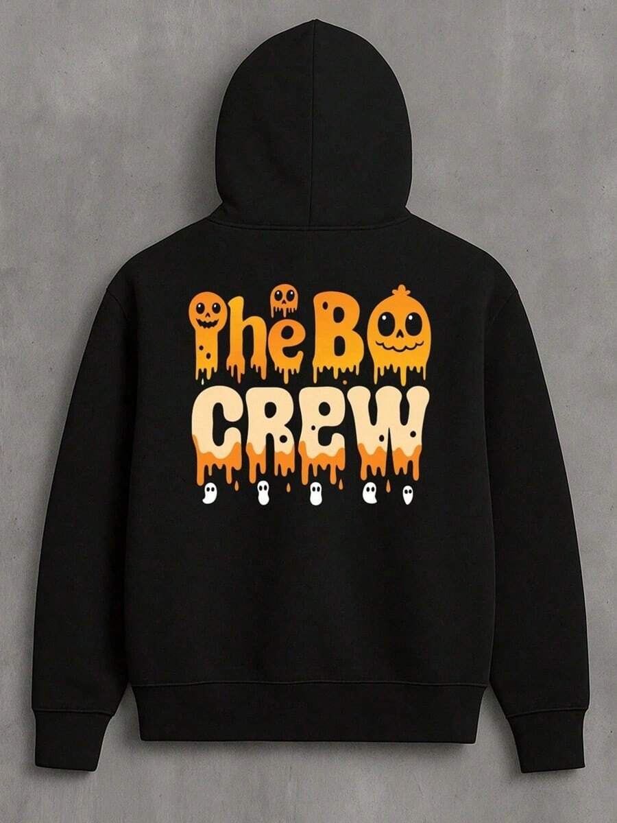 Men's & Women's Halloween Hooded Sweatshirt - Spooky BOO Crew & Ghosts Graphic Pullover, Black With Orange Drip Lettering, Oversized Casual Fit, Warm Fall Winter Sweater For Parties, Everyday & Fo,Fall Hoodies,Men's Fall Clothes,Street Wear,Halloween,Mens Hoodies,Y2k Clothes,Jesus Hoodie,Thanksgiving Day,Nightmare Before Christmas,Christmas - màu đen - Xem 1