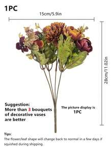 1/3/80pcs Romantic Silk Peony Hydrangea Bouquet Artificial Flower Centerpiece, Wedding Bridal Bouquet Artificial Flower Handheld Flower Arrangement, Family Office Room Festival Decoration, Birthday Gift, Valentine's Day Bouquet - Orange - View 2