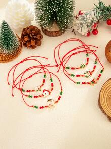 6pcs/Set Cute & Elegant Christmas Tree, Bell, Snowman Decor CCB Bracelet Set, Luxurious & Versatile Jewelry Bracelet Gift For Women, Daily & Christmas Party (No Card Included)