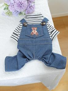 PETCIRCLE 1 Buah Pakaian Hewan Peliharaan Anjing Kecil Anak Anjing Lucu untuk Jalan-jalan Sehari-hari Motif Garis-garis Beruang Teddy Jumpsuit - MultiWarna - View 9