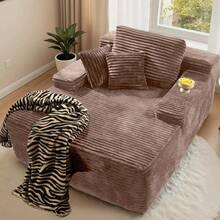 Orienflex-67'' Chaise Lounge Chair Indoor, Oversized Upholstered Sofa Bed, Sleeper Couch Reading Chairs Fluffy Plush Faux Fur Cloud Sofas Couches For Living Room Sofas For Living Room Muebles Para Sala Boneless Couch - 卡其色 - 查看 9