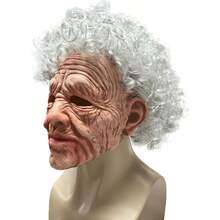 Kuberas Old Woman Mask Realistic Scary Granny Creepy Old Lady With Wrinkled Wig Halloween Cosplay Costume Props For Adults - 老婦人面具 - 查看 4