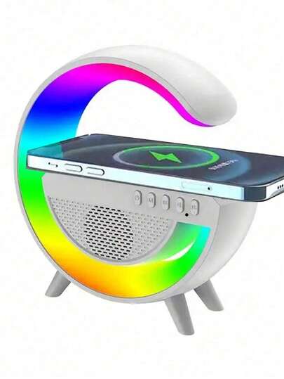 Cargador inalámbrico 3 en 1, luz de ambiente y altavoz Bluetooth - Altavoz Bluetooth con diversas luces LED RGB de ambiente nocturno, compatible con tarjeta/USB/radio, adecuado para múltiples escenarios