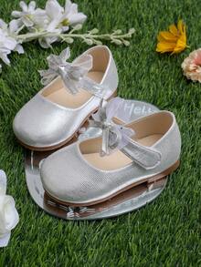 1 par de zapatos de princesa para niñas, con parte superior de cuero brillante, punta redonda, decoración de lazo, lindos y dulces, adecuados para vestidos de princesa, fiestas de cumpleaños, actuaciones, bodas, uso en interiores y exteriores