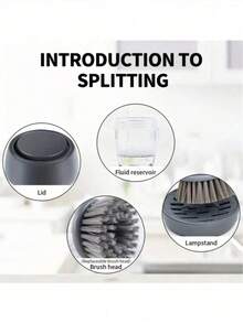 1 Stück multifunktionaler Topf- und Pfannreinigungsbürstenset mit Seifenspender und Ständer - langanhaltend Kunststoffschrubbbürste für Küchenspüle, Pfannen, Töpfe - manuell betriebenes Geschirrspülwerkzeug ohne Strom