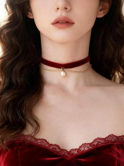 Delicate Pearl Choker Necklace, Unique Velvet Collar Necklace Design