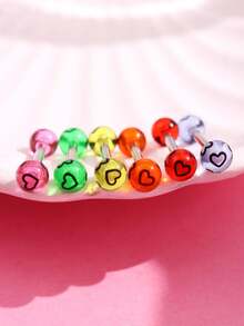 6pcs/Set Fashionable Unique Y2K Cute Colorful Candy Color Heart Stainless Steel Tongue Piercing Jewelry For Women