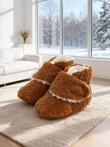 新生儿婴儿女孩男孩短靴防滑袜子拖鞋柔软卧室鞋防滑踝靴带抓地力幼儿婴儿床保暖鞋初学步鞋生日派对 - 棕色 - 查看 12