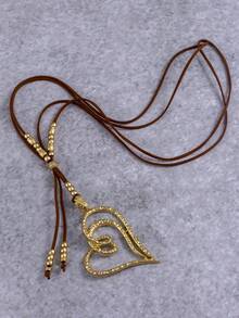 1Pc Asymmetrical Matte Gold Heart Pendant With Black Cord, Minimalist Style, For Daily Wear & Casual Outfits