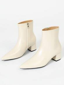 Botas Femininas de Cano Médio Bico Fino, Salto Grosso, Versátil, Primavera/Outono