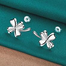 925 Silver Plated Four Leaf Clover Stud Earrings For Women Wedding Party Fashion Jewelry - Silver - View 3