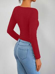 Fashionable Sexy V-Neck Fitted Long Sleeve Undershirt, New Y2K Style For Spring/Summer