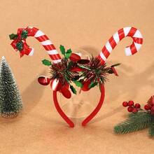 1 pieza Diadema de plástico ABS con rayas de colores arcoíris para fiesta de Navidad, accesorio para el cabello de decoración navideña con diseño de bastón de caramelo, diadema, aro para el cabello, accesorio para el cabello para mujer, accesorios de belleza para el hogar, verano, vacaciones, viajes, festivales, cumpleaños - Rojo - Ver 5