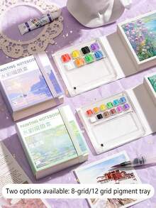 1个迷你便携式水彩颜料板，旅行涂色书，素描本带调色盘套装，水彩颜料采用小方盒包装，适合绘画，返校必备 - 隨身水彩筆/加厚50張/本(含調色盤) - 查看 8