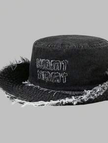 DareSee 1pc Vintage Washed Frayed Edge Embroidered English Letter Drawstring Bucket Hat, Suitable For Couples, Outdoor Sports, Traveling And Daily Use Music Fest Y2KFest Back To School Autumn Winter Gifts - Multicolor - View 6