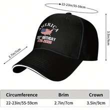 America 250th Birthday Cap 1776-2026 - Adjustable Snapback Patriotic USA Flag Hat With 250 Years Of Independence Design, Lightweight Breathable Unisex For Men & Women, 4th Of July Gift, 250th Anniversary Collectible, Machine Washable (Black/Red/White) - Ideal For Everyday & Special Events, Commemorative American Flag Headwear - 黑色 - 查看 7