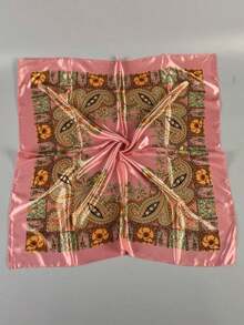 1pc Ladies' Paisley & Cashew Pattern Woven Printed Scarf Shawl Fashionable Head Wrap, Travel, Party, Silk Bandana Headband Fashion Hairband - 橘色 - 查看 5