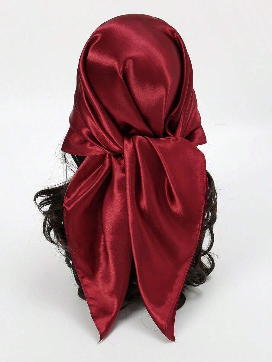 1pc Women's Solid Color Bandana, Multi-Purpose Satin Scarf, Versatile Hair Band, Headband, And Neck Wrap, Stylish Accessory For Dressing Up Your Look, Ideal For Daily Wear, Casual Outfits, And Chic Styling - 勃根地 - 查看 1