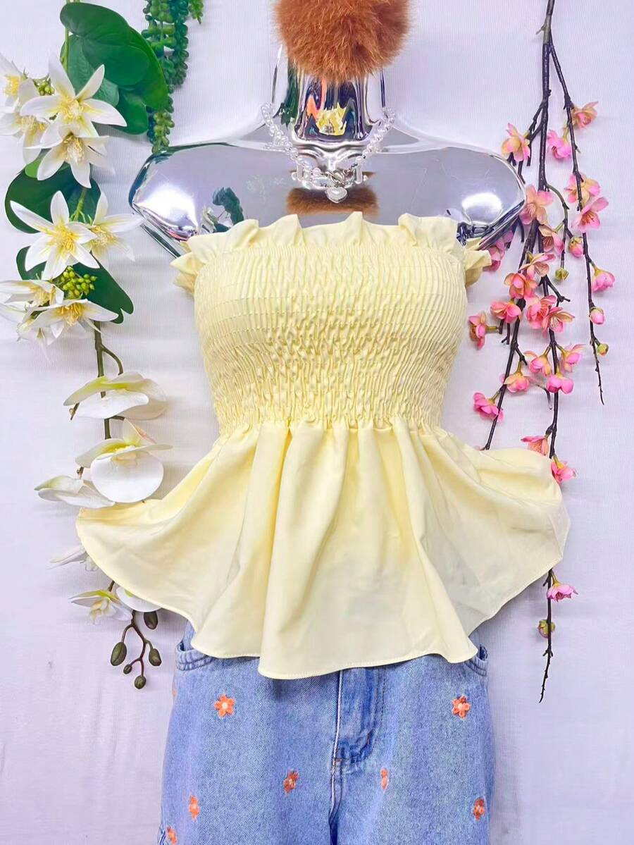 T109Crop Top With Straps And Ruffles - Amarillo claro - Ver 1