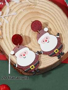 1 Pair Cute & Festive Santa Claus Design Dangle Earrings, Suitable For Women's Party And Christmas Wear (Card For Display Only)