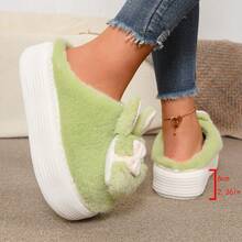 Comfortable Thermal Slippers With Soft Faux Fur, Bow Decor, Thick Sole, Non-Slip, Warm For Home Use In Autumn/Winter