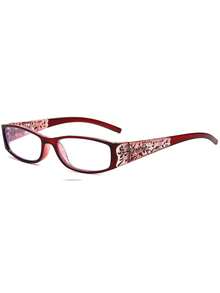 10pcs/5pcs/2pcs/1pc Rectangular Rhinestone Flower Decor Fashion Non-Prescription Glasses, Suitable For School, Work, And Everyday Wear - Red - View 8