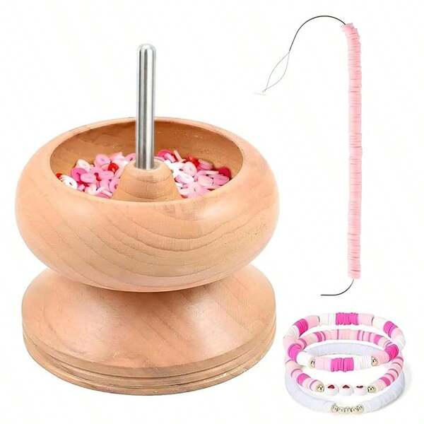 1 طقم خيط خرز خشبي، يشمل إبر الخرز، لصنع أساور وقلائد والمجوهرات