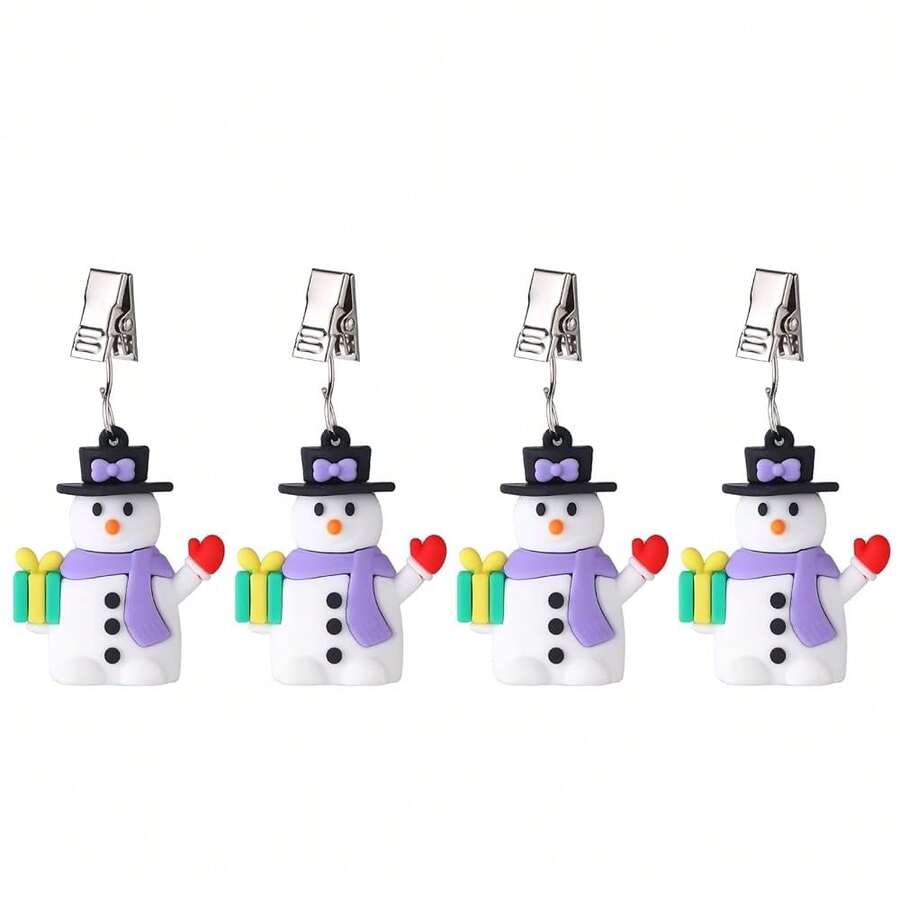 Home Set Of 4 Xmas Snowman Tablecloth Weight Clamps Decoration Xmas Snowman Tablecloth Weight Clamps Pack Of 4{"Color_name":"SnowmanWithGiftsBox"} - 多色14 - 查看 1