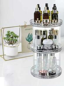 1pc 3-Tier Rotating Makeup Organizer, Home Desktop Storage Rack, Cosmetic Holder, Large Capacity, Luxury Vanity Makeup Organizer, Rotating Makeup Storage Box, Vanity Organizer For Skincare, Perfume, Lipstick - Multicolor - View 5