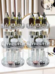 1pc 3-Tier Rotating Makeup Organizer, Home Desktop Storage Rack, Cosmetic Holder, Large Capacity, Luxury Vanity Makeup Organizer, Rotating Makeup Storage Box, Vanity Organizer For Skincare, Perfume, Lipstick - Multicolor - View 3