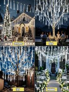 1 set/8 pièces Lumières solaires de pluie de météores pour l'extérieur, guirlandes de fées étanches pour Noël, ambiance festive, fêtes et célébrations du Nouvel An, convient pour la décoration d'hiver, la décoration du sapin de Noël, la scène de Noël dans le jardin, l'allée, le couloir, la terrasse, la clôture, le chemin, la cour, les marches, un merveilleux cadeau de Noël.