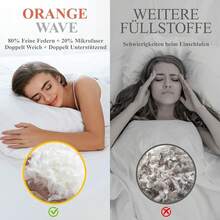 Orange Wave Down Pillow 80 X 80 Cm Feather Pillow - Pillow 80 X 80 Cm 1 Pillow Down And Feathers Sleeping Pillow,  And Oeko-Tex Side Sleeper Pillow For Maximum Support And Luxurious Sleeping
