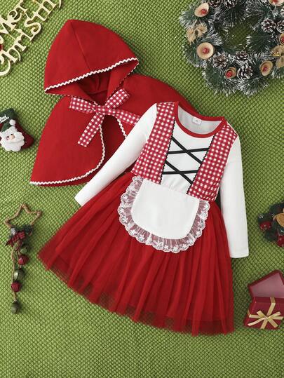Young Girl Little Red Riding Hood Cloak Dress Set