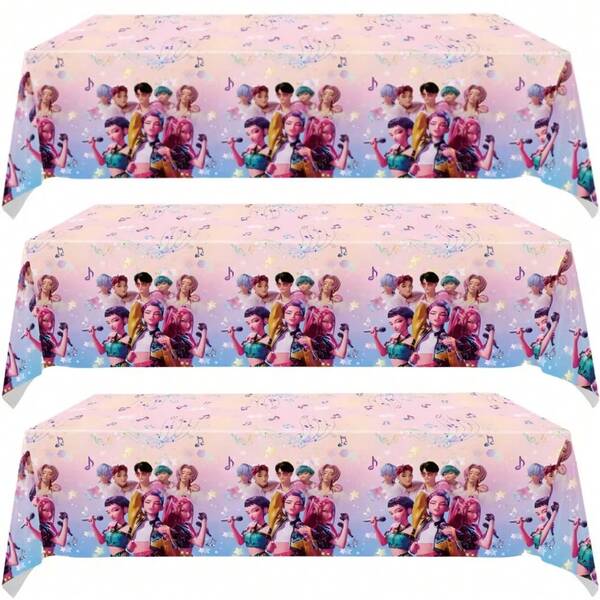 1 peça toalha de mesa descartável de plástico para festa de caçadores de demônios, para chá de bebê, decoração de festa de aniversário infantil, anime K-pop, tema de feliz aniversário, desenho animado, suprimentos para festa infantil, toalha de mesa para esquadrão de bruxas, adequada para decoração de festa de aniversário, enchimentos de meia de Natal, presentes de Natal, Natal, decorações de Natal