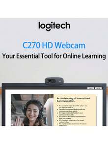 Logitech C270 PC Webcam With HD Quality, Automatic Noise Reduction Microphone, Intelligent Light Correction, Wide-Angle Lens, Plug-And-Play, And Multi-Platform Compatibility