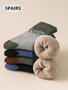 5 双男士冬季袜子 保暖厚针织柔软复古休闲中筒袜 毛绒袜 中筒长袜 - 彩色 - 查看 13