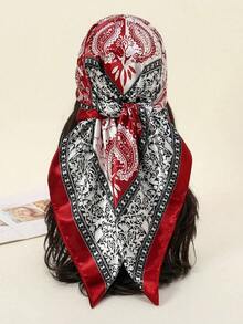 1PC Women's Red & White Paisley Printed Bandana, 90CM Large Satin Square Scarf, Silk-Feel Hair Wrap, Stylish Headscarf For Women, Elegant Hair Accessory For Casual & Formal Wear - Đỏ và Trắng 2 - Xem 1