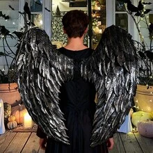 Halloween Black Feather Angel Wings Fantasy Cosplay Wings Costume For Adults Kids Festival Party - màu đen - Xem 4