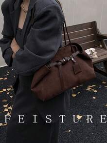 1 件大容量肩带装饰手提包，新款绒面革通勤单肩包，磁扣，适合日常外出、约会、通勤 - 咖啡 - 查看 7