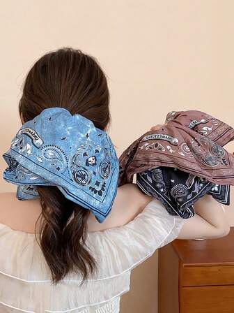 1 件复古牛仔蓝腰果花头带发圈，独特设计发带，2025 年新款波西米亚发饰女士头巾保暖头巾